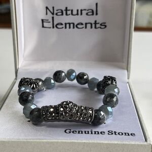 Natural Elements Genuine Stone Stretch Bracelet in Box. Sparkle Marcasite look